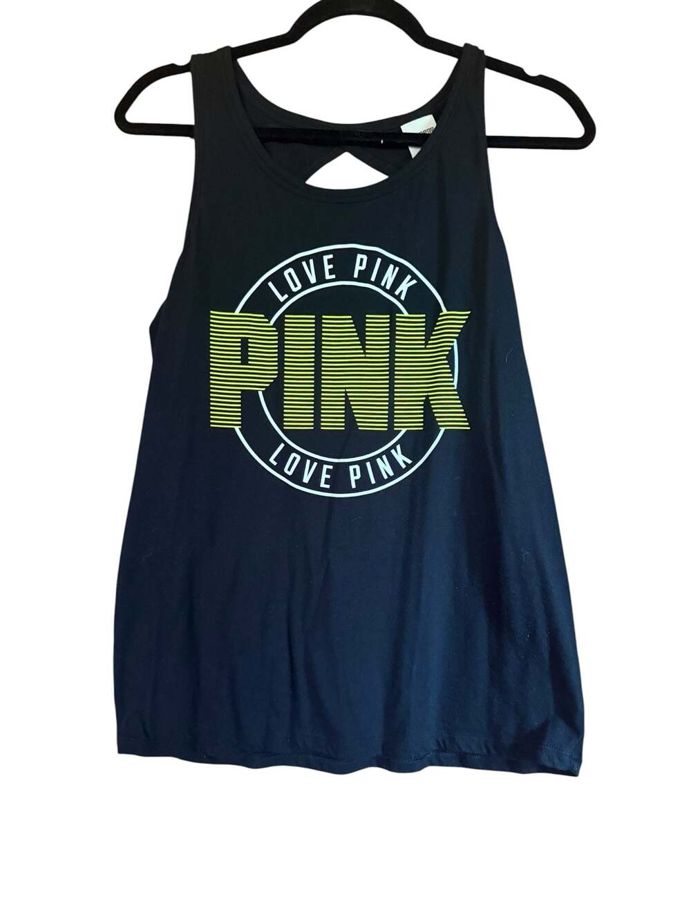 PINK Victoria's Secret Black‎ Graphic Cut-Out Back Tank Top